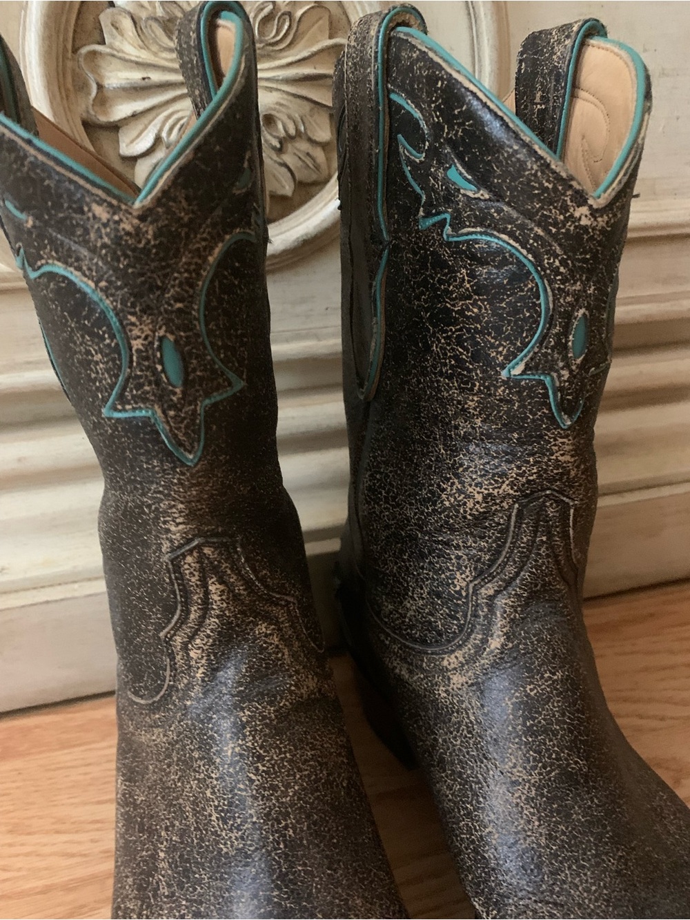 Old Gringo Distressed Brown Leather Western Boots with Teal Stitching Size 9 1/2 - Picture 7 of 14